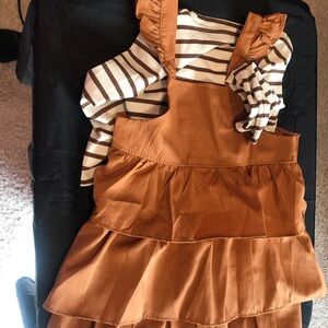 Tiered Ruffle Pinafore Dress with Striped Top